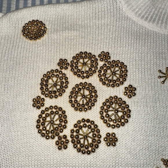 Vintage Premier Moda Sweater  Cream W/ Gold Beaded Design Medium EUC!!!!! - Picture 3 of 10